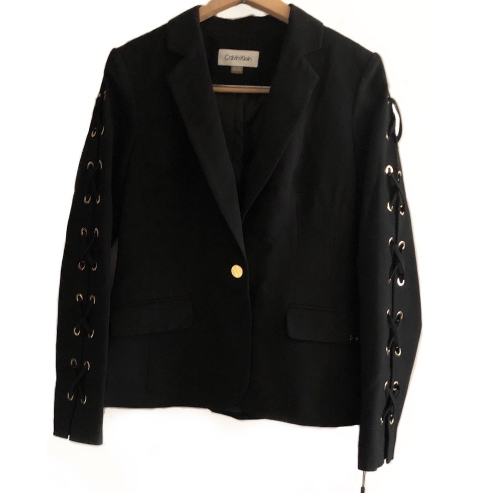 NWT Calvin Klein one button blazer with crisscross